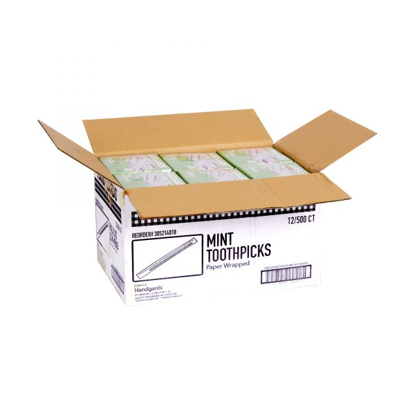 305214018 - Handgards® Wood Disposable Round Toothpicks - Mint Flavor, Paper Wrapped (Open Case)