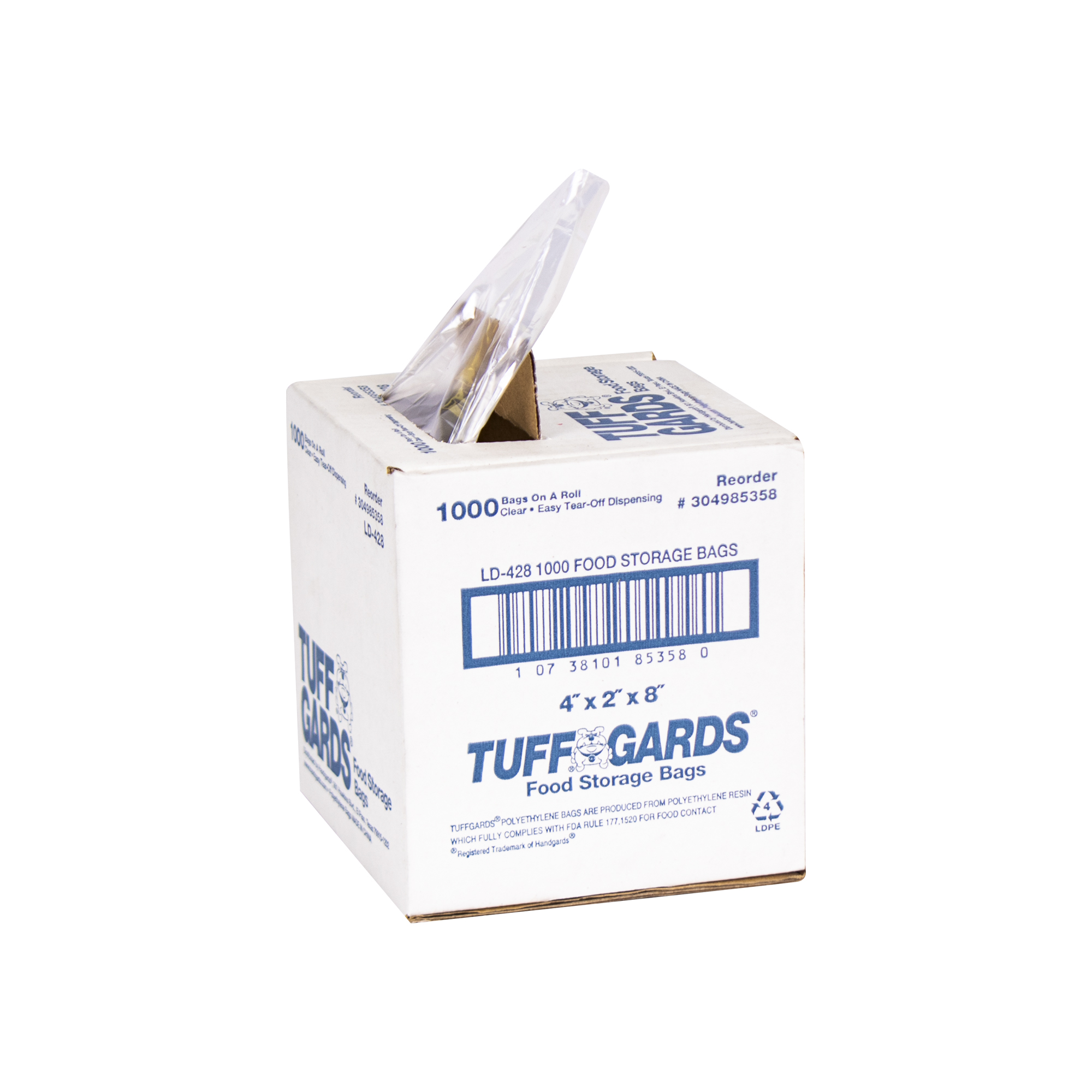 Tuffgards® Low Density Disposable Food Storage Bags – LD428 – 4″ x 2″ x 8″  – Handgards®